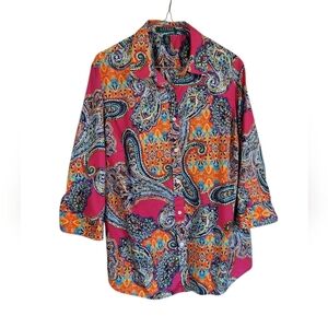 Ralph Lauren Vibrant Paisley Cotton Seteen Button-Up Shirt